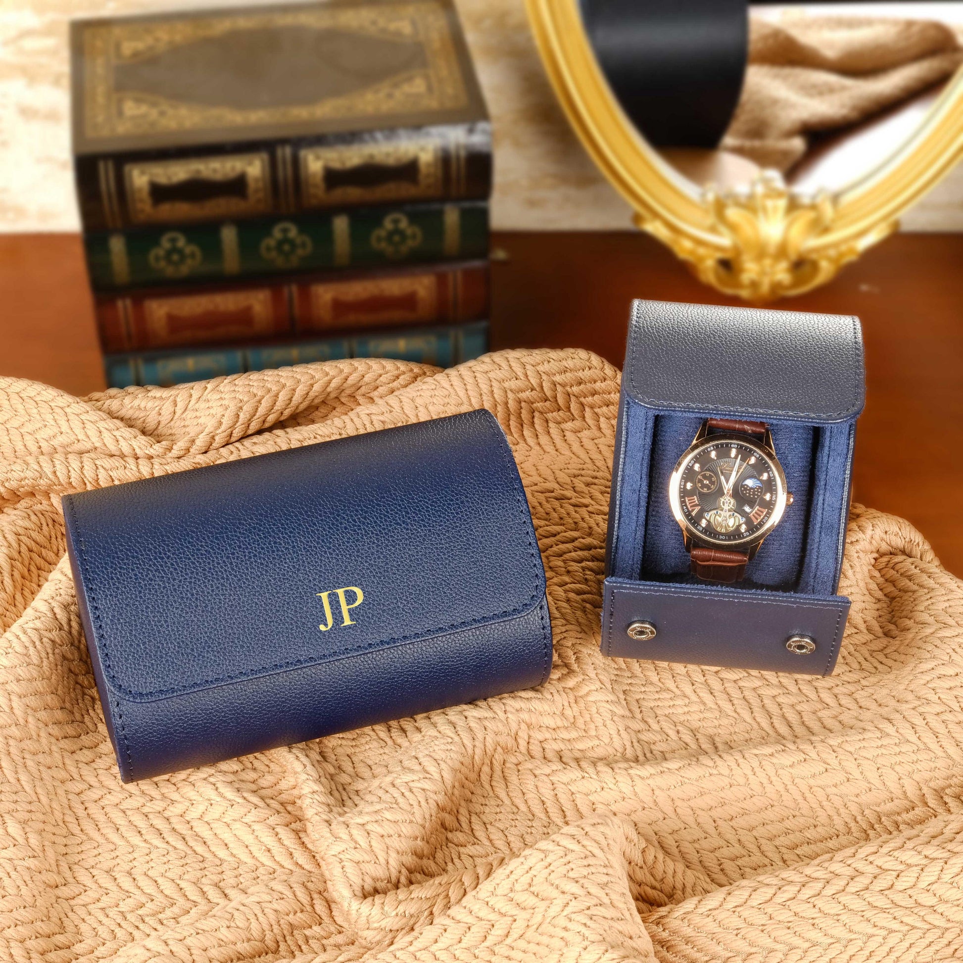 Personalized Leather Watch Box, Vegan Leather Watch Box, Watch Roll for 3 Watches, Wedding groomsmen gifts, Travel Watch Box, Gifts for him