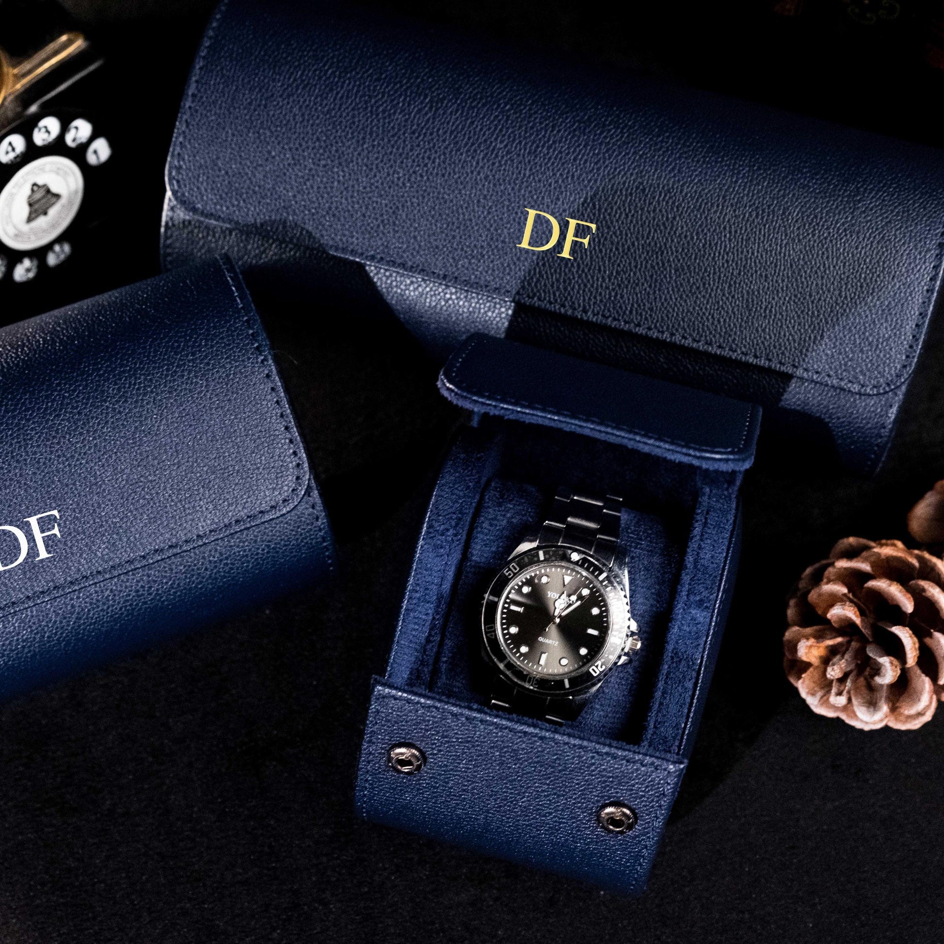 Personalized Leather Watch Box, Watch Roll for 3 Watches, Vegan Leather Watch Box, Wedding groomsmen gifts, Travel Watch Box, Gifts for Dad