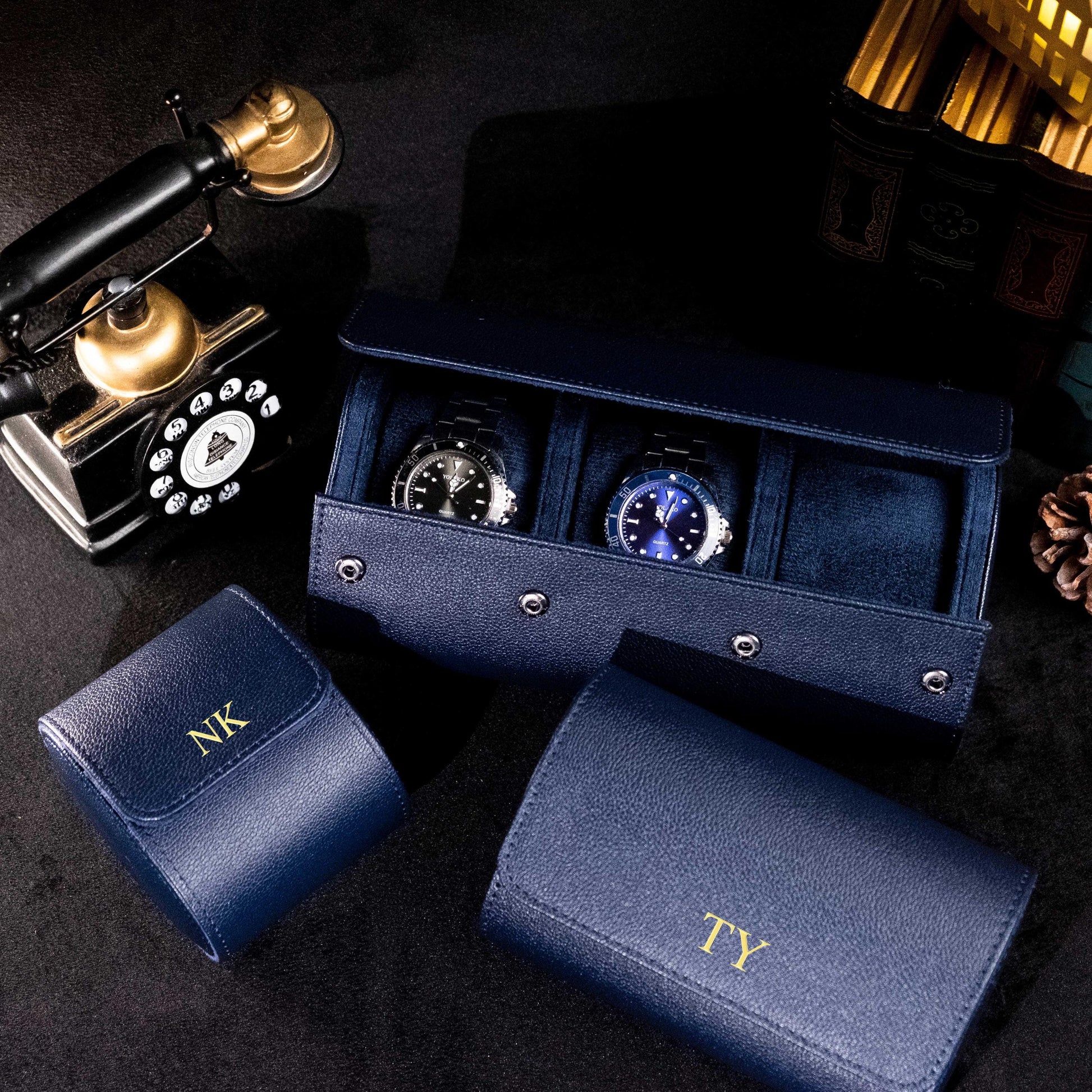 Personalized Leather Watch Box, Watch Roll for 3 Watches, Vegan Leather Watch Box, Wedding groomsmen gifts, Travel Watch Box, Gifts for Dad