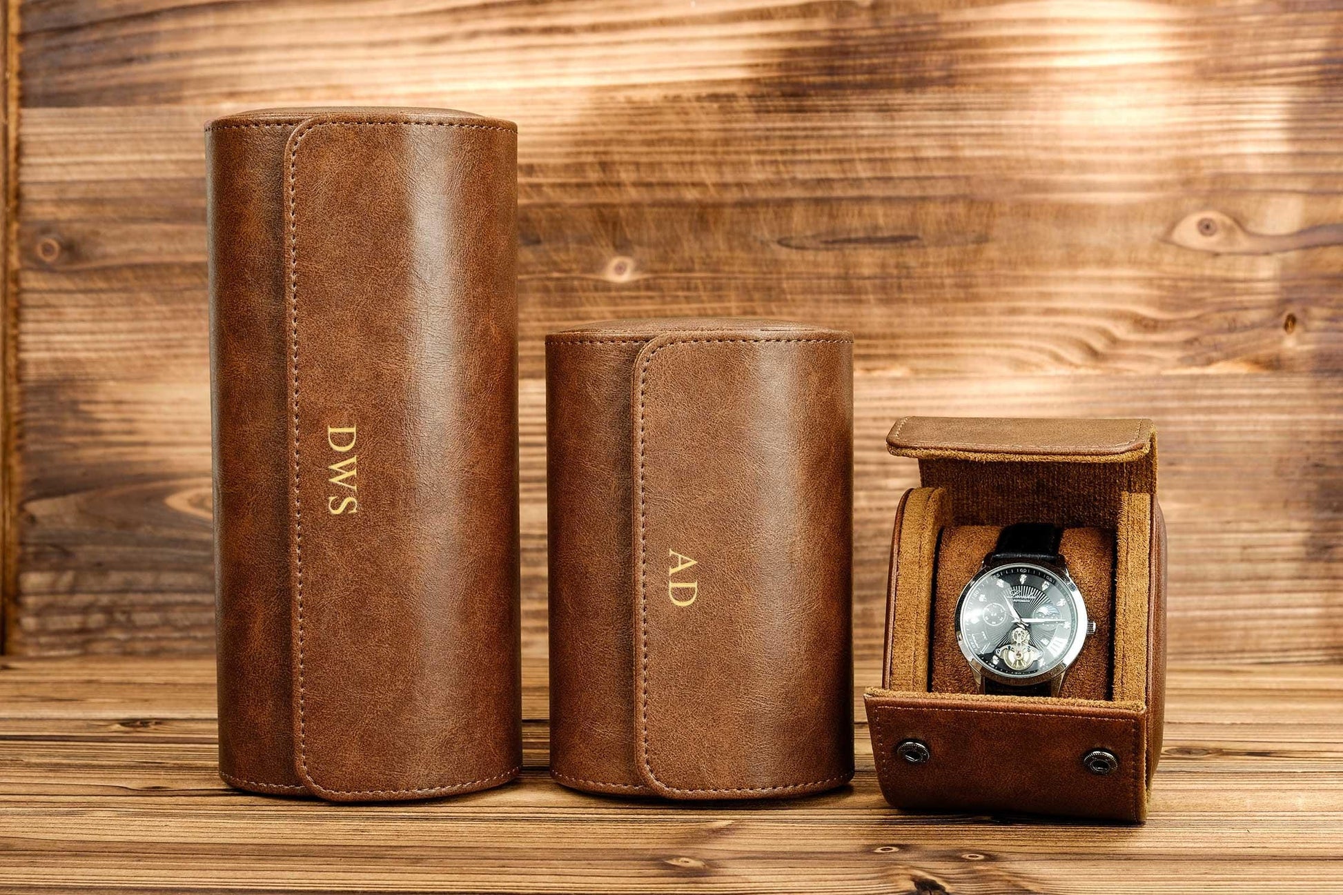 Personalized Leather Watch Box, Vegan Leather Watch Box, Watch Roll for 3 Watches, Valentine's Day gifts, Travel Watch Box, Gifts for Dad