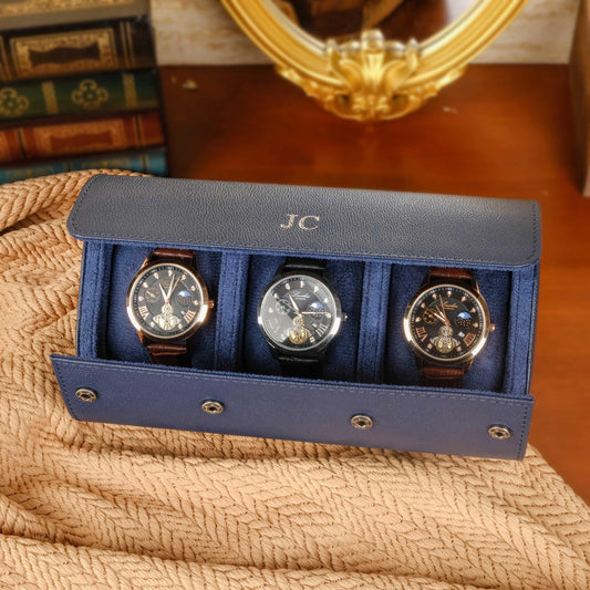 Personalized Leather Watch Box, Vegan Leather Watch Box, Watch Roll for 3 Watches, Wedding groomsmen gifts, Travel Watch Box, Gifts for him