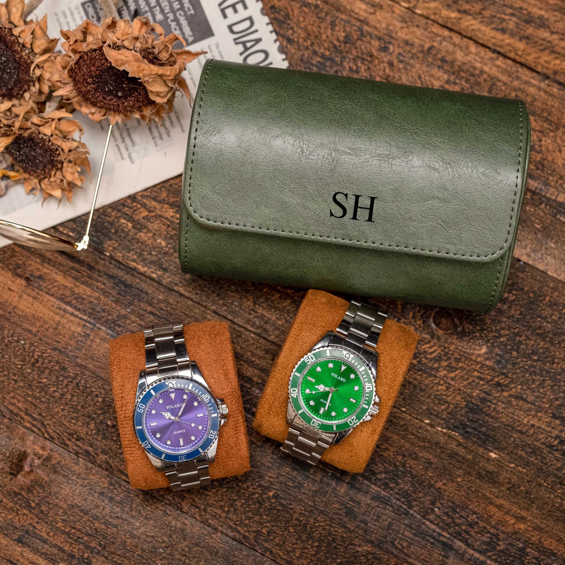 Personalized Leather Watch case, Watch box for 3 Watches, Vegan Leather Watch roll, Wedding groomsmen gifts, Watch travel case, Watch holder