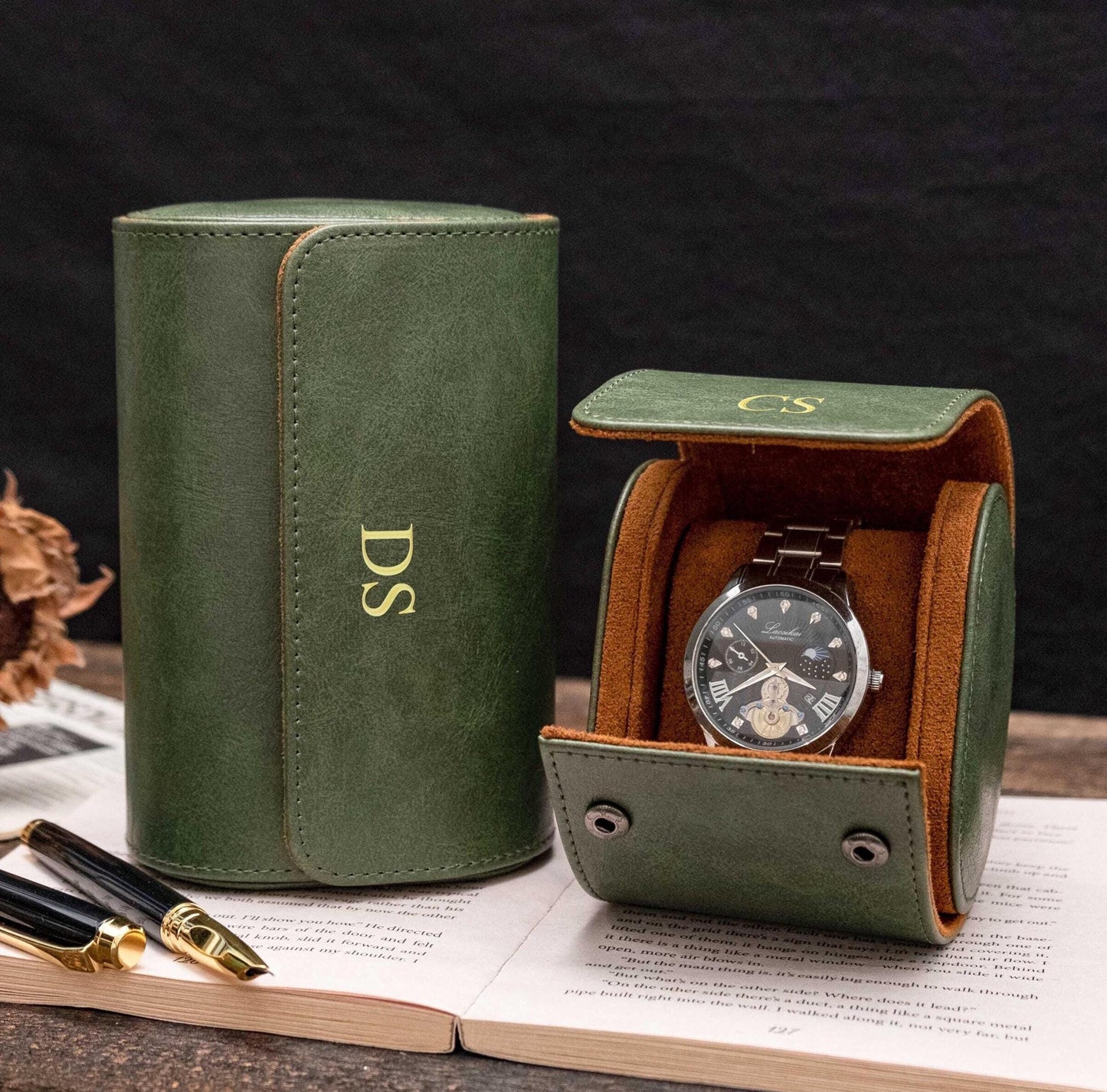 Personalized Leather Watch Box, Vegan Leather Watch Case, Watch Roll for 3 Watches, Wedding groomsmen gifts, Watch travel case, Thanksgiving