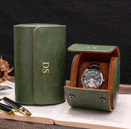 Personalized Leather Watch Box, Vegan Leather Watch Case, Watch Roll for 3 Watches, Wedding groomsmen gifts, Watch travel case, Thanksgiving