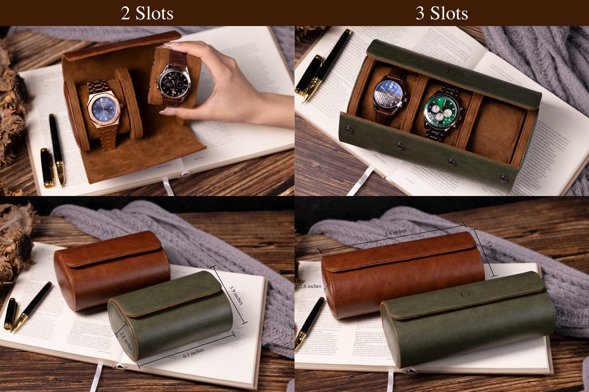 Personalized Leather Watch Box, Vegan Leather Watch Box, Watch Roll for 3 Watches, Valentine's Day gifts, Travel Watch Box, Gifts for Dad
