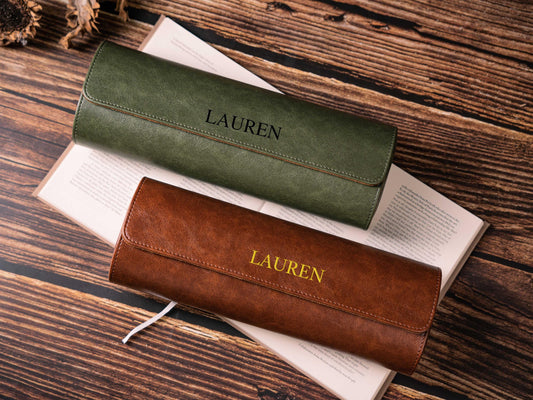 Personalized Leather Watch Box, Vegan Leather Watch Box, Watch Roll for 3 Watches, Valentine's Day gifts, Travel Watch Box, Gifts for Dad