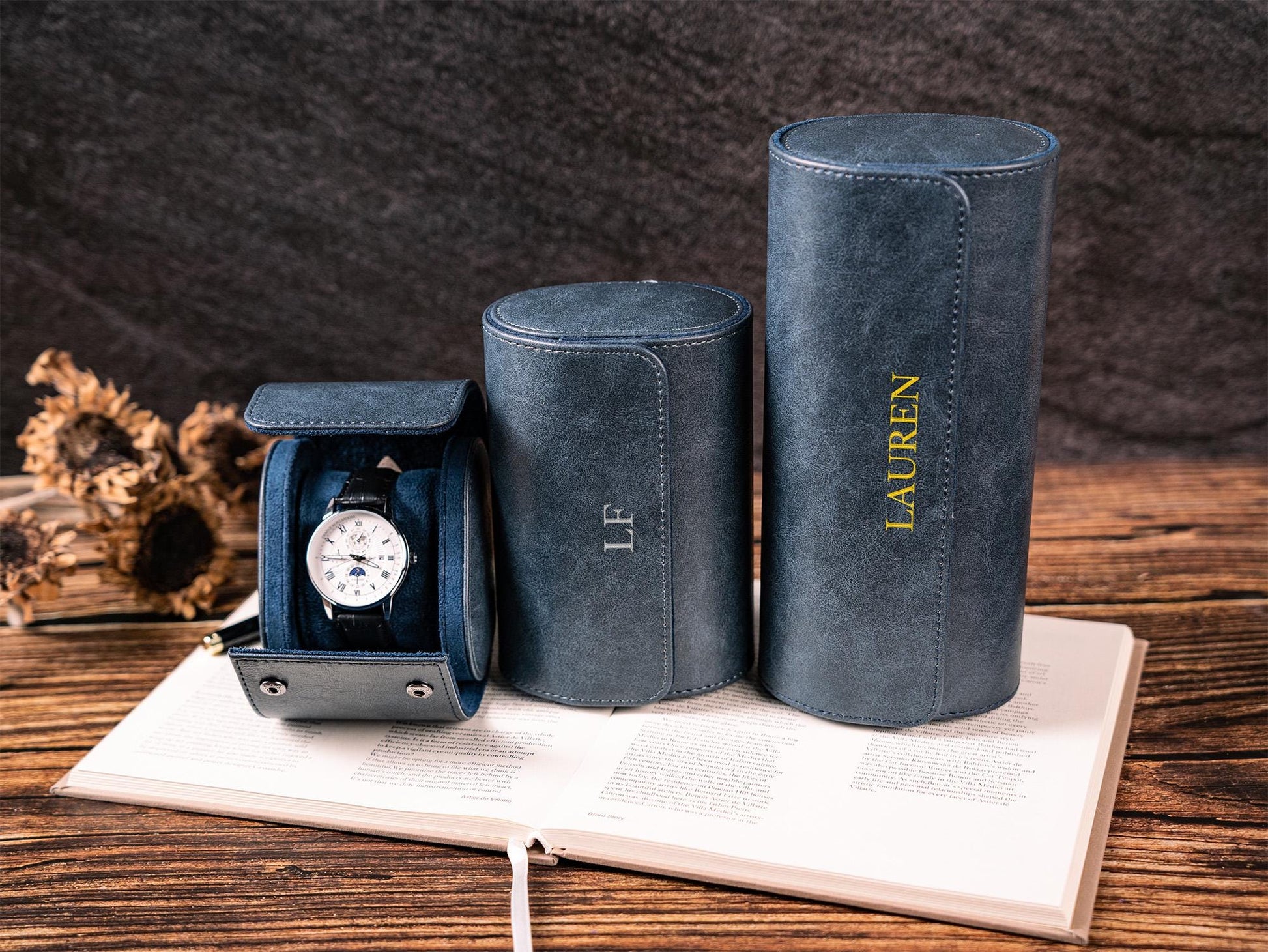 Personalized Leather Watch Box, Vegan Leather Watch Case, Watch Roll for 3 Watches, Wedding groomsmen gifts, Watch travel case, Thanksgiving
