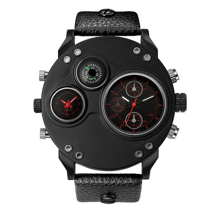 Men's Analog Watch with Dual Time Zone Display and Integrated Compass