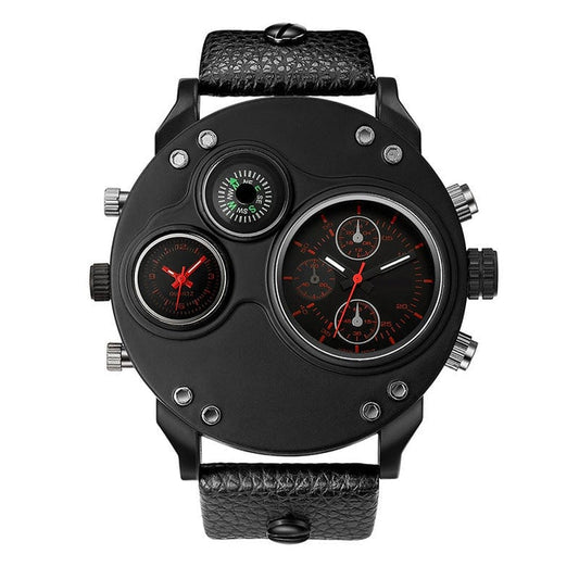 Men's Analog Watch with Dual Time Zone Display and Integrated Compass