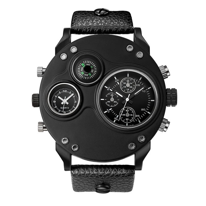 Men's Analog Watch with Dual Time Zone Display and Integrated Compass